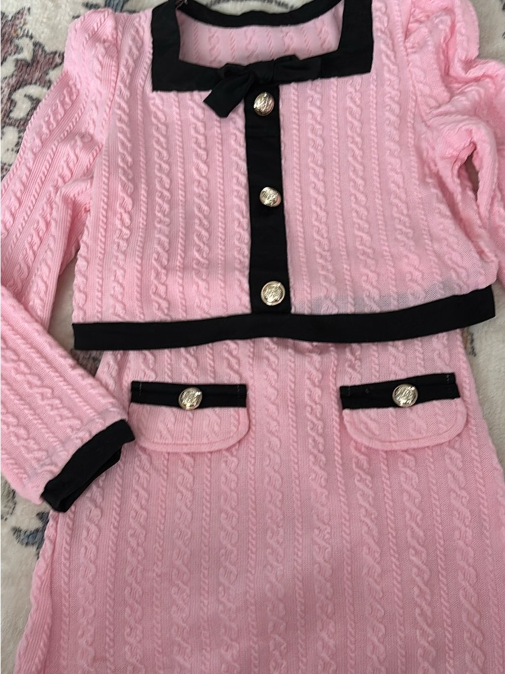 Pink Knit Two-Piece skirt Set with Black Trim classy size 8 perfect condition